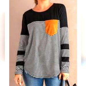 Women's M Striped Contrast Pocket Tee